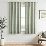 MRTREES Gardinen Schal mit Verdeckten Schlaufen Salbeigrün Leinenoptik Kurz Fenster Stores Fertig Wohnzimmer, Vorhang Leinen Halbtransparent 2er Set H 160 x B 140 cm, Vorhänge Küche Kinderzimmer