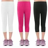 L&K-II Kinder Mädchen Leggings 3/4 Mädchen Hose Capri-Hose aus Baumwolle Schulkleidung 134-140 2723 Schwarz+Weiß+Rosa