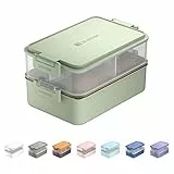 linoroso Lunchbox Erwachsene Brotdose mit 3 Fächern Bento Box mit Soßenbehälter und Geschirr Lunch Box für Mikrowelle und Spülmaschine Kunststoff BPA-frei Als Frühstücksbox Salatbox - Mintgrün