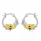 ZIPPICE Biene Creolen 925 Sterling Silber Ohrringe Hypoallergen Kleine Tier Schmuck Geschenk für Damen Mädchen