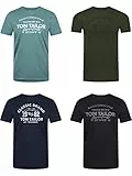 TOM TAILOR Tshirt Herren Baumwolle Regular Fit 4er Pack Set Rundhals Kurzarm Sommer Tee Shirt Logoprint 100% Baumwolle, Größe:XXL, Farbe:Woodland Green (10373)