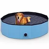 Hundepool Swimmpingpool für Hunde (Ø120cm x 30cm) Rutschfester Boden und Ablassventil - Faltbar aus PVC - Bällebad - Stabile Wand