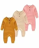 Chamie Baby Romper Newborn Knitted Jumpsuit Long Sleeve Baby Boys Girls Footless One-Piece Suit 0-24 Months,3 Pcs,Yellow,Pink,Almond