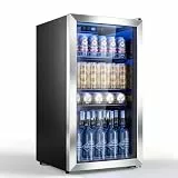 TRIUMPHKEY 90L Getränkekühlschrank mit Glastür und Silberrahmen – 128 Dosen Fassungsvermögen, verstellbare Ablagen für Bier, Wein und Limonaden, platzsparend für Zuhause, Bar und Büro