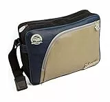 BRISA VW Collection - Große Unisex Umhänge-Tasche-Messenger-Bag mit Reifenprofil im T1 Bus Design (Vintage/Beige & Blau)
