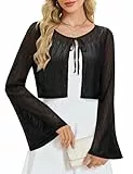 Aupuls Spitzen Bolero Damen Festlich Langarm Cardigan Strickjacke für Abendkleid AUPC080 Black S