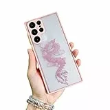 Fycyko Kompatibel mit Samsung Galaxy S22 Ultra Hülle Silikon Transparent Cute Animal Muster Design Liebe Motiv Drache Case Matte TPU Handyhülle - Pink Drache