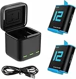 TELESIN Dreifach-Ladegerät und Akku-Speicherbox mit 3 Kanälen Ladegerät mit 2 wiederaufladbaren Lithium-Ionen-Akkus für GoPro Hero 12 Hero 11 Hero 10 Hero 9 Black (Ladegerät + 2 Akkus)