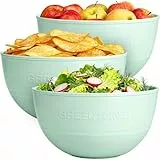 Greentainer Salatschüssel Groß 3er Set - Bruchsicher Schüsseln für Chips, Snacks & Salat -4L Servierschüssel aus Kunststoff BPA-frei,Spülmaschinen- und Mikrowellenfest- -Grün
