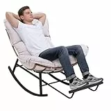 COMHOMA Schaukelstuhl, Schaukelsessel, Relaxsessel, Stahlgestell, ausziehbare Fußstütze, abnehmbares Kissen, bis 136 kg belastbar, Schlaf-, Wohnzimmer, Terrasse, Garten, beige