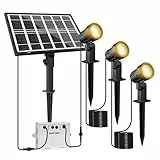 MEIKEE Solarstrahler für Außen 3 Stück 2700K Warmweiß Solarlampen für Außen 5000MAH IP66 Wasserdicht 3 Helligkeit 2 Modi Dusk to Dawn Solar Gartenleuchte Garten Rasen Terrasse Bäume Balkon