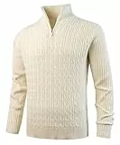 KTWOLEN Herren Strickpullover mit Stehkragen Warmer Langarm Kabel Stricken Pullover Feinstrick Winterpullover mit Reißverschluss Rollkragenpullover für Männer, Beige, L