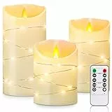 Yinuo Mirror Led Kerzen mit Timerfunktion, Flackernde Flamme, Led Kerzen mit Fernbedienung, Bad Deko, Wohnzimmer, Tischdeko , Größe 10/12,5/15cm Hoch, 7,5 cm Durchmesser…
