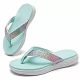 WateLves Flip Flops Kinder Zehentrenner Mädchen Badelatschen mit dicken Sohlen Sommer Strand und Pool Rutschfeste Zehensandalen(Regenbogen Mond Grün, 33EU)