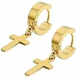 Flongo Herren Ohrstecker Creolen Damen Ohrringe, Edelstahl Ohrstecker Ohrringe Gold Golden Stecker Runden Kreuz Anhänger Jahrgang Männer, Frauen
