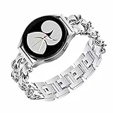 Metall mit Leder Armbänder für Samsung Galaxy Watch 4 40mm/44mm Armband, Damen Samsung Galaxy Watch 4 40mm/44mm Armband Edelstahl Ersatzarmband kompatibel mit Samsung Galaxy Watch 4 40mm/44mm (F)