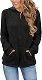 TrendiMax Hoodie Damen Herbst Übergangs Strickpullover Kapuzenpullover Langarm Sweatshirt Leichter Pullover Locker Casual Oberteile Sweatshirts mit Kapuze (M, Schwarz)