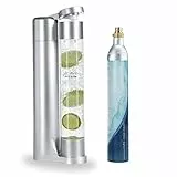 Levivo Wassersprudler Fruit & Fun Sprudler Slim, mit 1-Liter-Sprudlerflasche und CO2-Kohlensäure-Kartusche, Kohlensäure für Wasser, Cocktails und andere Getränke, Farbe silber