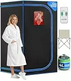 SereneLife Dampfsauna Schwarz 90×90×180cm, Mobile Heimsauna mit klappbarem Stuhl und Dampfgenerator Faltbare Mini Sauna für Zuhause, Tragbare Wärmekabine bis 50°,Fernbedienung und Timer-Steuerung
