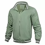 UHouse Bomberjacke Herren Leichte Dünne Übergangsjacke Herbst Blouson Stehkragen Freizeitjacke Bequeme Jacke Outdoor Herbstjacke Freizeit Jacket Bequeme Overshirt Einfarbig Winterjacke Grün L