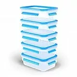 Emsa Clip & Close Frühstücks-Set, 5x Frischhaltedosen mit 0,55 Liter, 100% dicht/gefrierfest/mikrowellensicher, zertifiziert für Babynahrung, spülmaschinenfest, made in Germany, Blau, N1033600