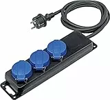 as - Schwabe 3-Fach Verteilersteckdosenleiste, Mehrfachstecker mit 1,5 m Leitung H07RN-F 3G1,5, Mehrfachsteckdosen mit Klappdeckel und Wandbefestigung, Aussenbereich, 230V, 16A, IP44, Schwarz, 38601