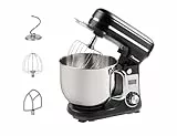 Bestron Küchenmaschine, Super Silent (65db) 4-1 Küchenmaschine mit DC-Motor, 6 Liter Rührschüssel, inkl. Knethaken, Rührbesen und Teigschläger, 6 Geschwindigkeitsstufen + Pulsefunktion, Farbe: Schwarz