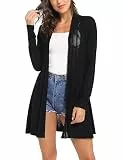 Sykooria Strickjacke Damen Langarm Komfortabel Leicht Lady Loose Fit Cardigan Basic Tops Schwarz,S
