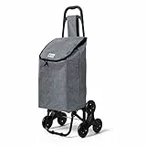 VOUNOT® Einkaufstrolley Treppensteiger, Trolly Einkaufswagen Klappbar, Hackenporsche mit 3 Räder, Wasserdichter, 32L, Grau