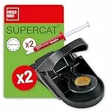 SWISSINNO Mausefalle SuperCat - Effizient + Wiederverwendbar mit Erdnussbutter-Köder - Sofortiges Fangen + Töten - Verwendung im Innen- und Außenbereich - 2 Fallen + 2 Köderspritzen