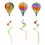 QWORK® 3 Packungen Windspiel für draußen hängend - Ø28cm x 39cm Ballon, 110 cm Gesamtlänge - Regenbogen Heißluftballon Twister