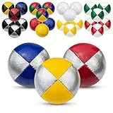 Juggle Dream 3X Pro Thud Jonglierbälle - Set mit 3 professionellen Jonglierbällen mit kostenlosem Online-Lernvideo, perfekt für Anfänger und Experten (Silber/Blau, Silber/Rot, Silber/Gelb)