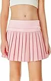 Haloumoning Röcke Mädchen Tennisrock Kinder Golf Skorts Plissierte Skater Sommer Sportrock mit Taschen Innenhose, Rosa, 13-14 Jahre