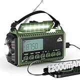 Mesqool Kurbelradio mit 12000mAh Powerbank, AM/FM/SW Notfallradio mit Weltempfänger, Taschenlampe & Leselicht, Tragbare Camping Radio Typ C Anschluss, SOS-Alarm Dynamo Radio für Wandern, Outdoor