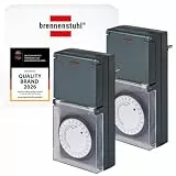 Brennenstuhl 2er Set Zeitschaltuhr MZ 44, mechanische Timer-Steckdose (Tages-Zeitschaltuhr, IP44 geschützt, mit erhöhtem Berührungsschutz & Schutzabdeckung) grau