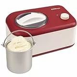 Gino Gelati Eismaschine mit Kompressor Polari Eiscreme Maschine Eisbereiter, 1 Liter, leichte Reinigung, Weiß/Rotes Design, 100 Watt Leistung, 8 Kg Gewicht