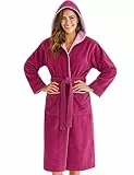 Morgenstern Bademantel Damen mit Kapuze 100% Baumwolle Frottee OEKO-TEX® Morgenmantel Leonie Fuchsia Größe L