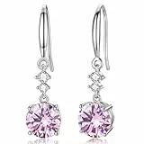 Ohrringe Silber 925 Hängend Silberohrringe 925 Damen Topas pink rosa Zirkonia Geburtsstein Geburtstag Geschenk