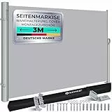 KESSER® Alu-Seitenmarkise Ausziehbar & Blickdicht 300 x 180 cm | Garten-Sichtschutz & Windschutz mit Aufrollautomatik für Balkon & Terrasse | Seitenrollo inkl. Regencover mit Wandhalterung Grau