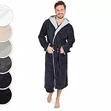 Blumtal Bademantel Herren Baumwolle 100% in L - OEKO-TEX zert. Morgenmantel Herren Kapuze - Bademantel Herren Frottee + Velours - Saunamantel Herren - Bademantel Baumwolle Herren in Dunkelblau-Blau