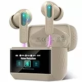 ZYHKON Kabellose Ohrhörer mit Smart-Touchscreen, Bluetooth 5.4 Kopfhörer mit Mikrofon, IP7 wasserdicht, Khaki