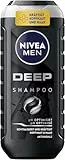 NIVEA MEN Deep Shampoo (250ml), gegen fettiges Haar und Kopfhaut mit Aktivkohle, revitalisierendes Männershampoo für ein langanhaltendes Frischegefühl, tiefenreinigend