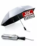Chakipee UPF 50+ Sonnenschirm UV-Schutz, 106/116 cm Silber Kompakter Taschenschirm Sturmfest, Unter 390g Faltbarer Reiseschirm mit Auf-Zu-Automatik, Tragbarer UV-Blocker Schirm