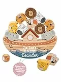wunderwunsch small Foot Balancierspiel Arche Safari personalisiert, Motorikspiel für Kinder, Motorikspielzeug aus Holz, inkl. Würfel, ab 3 Jahren (Zur Taufe + Daten)