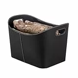 Relaxdays, schwarz Kaminholzkorb Kunstleder XL, stabiler Feuerholzkorb mit Tragegriffen, für Brennholz & Zeitungen, oval, 80% Pappe