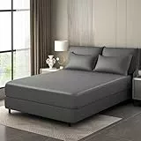 Luowei Satin Spannbettlaken Boxspringbett 90x200cm Sommer Bettlaken Dunkelgrau Seidig Seide Kühlend Microfaser Spannbetttuch 90x200 Weich Maschinenwaschbar für Hohe Matratze bis 25-30 cm