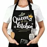 Belillpipi Kochschürze Damen Schwarz, Verstellbare Schürze Damen Mit 3 Taschen, Grillschürze Kochschürze Apron Personalisiert Schürzen Geschenk Für Mama Weihnachten Geburtstagsgeschenk