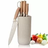 Messer Set, 6-teiliges Khaki Scharfes Messerblock Set für Küche, Antihaft Rutschfestes Edelstahl-Kochmesser-Set mit Universal-Messerblock Geeignet für Home Restaurant Picknick (Khaki)