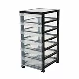 Iris Ohyama, A4 Schubladenbox, 6 Schreibtischschubladen Transparent 7L, mit Rädern, DC-360, für Büro, Wohnzimmer, Kinderzimmer, Kunststoff, Schwarz- B29 x T40 x H61.5 cm