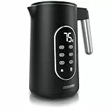 Arendo - digitaler Wasserkocher mit Temperatureinstellung - Edelstahl - Doppelwand Design Cool Touch - Display im Gehäuse - Kabellos - 2200 W - 1,7L – Überhitzungsschutz – Warmhaltefunktion – schwarz